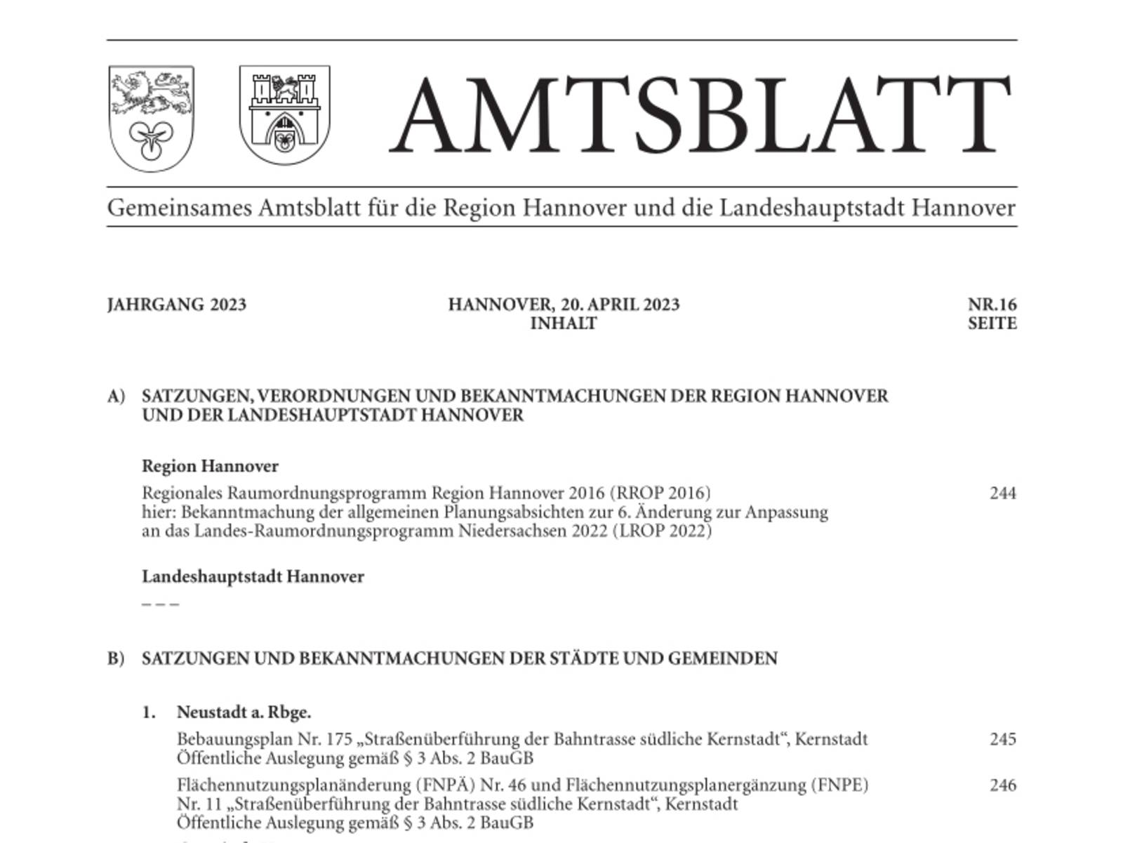 Erste Seite Amtsblatt