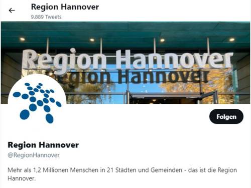 Screenshot der Seite der Region Hannover auf Twitter