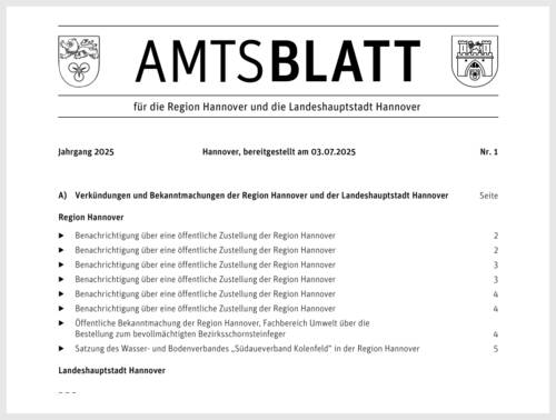 Titelzeile Elektronisches Amtsblatt der Region Hannover ab Mai 2023