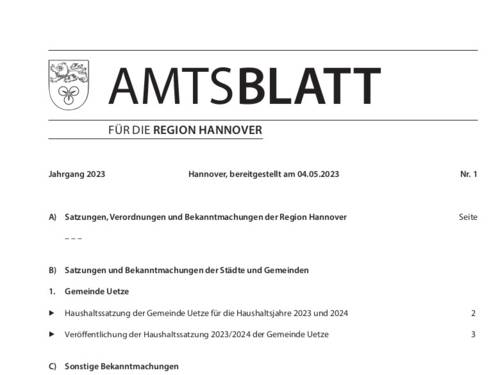 Titelzeile Elektronisches Amtsblatt der Region Hannover ab Mai 2023