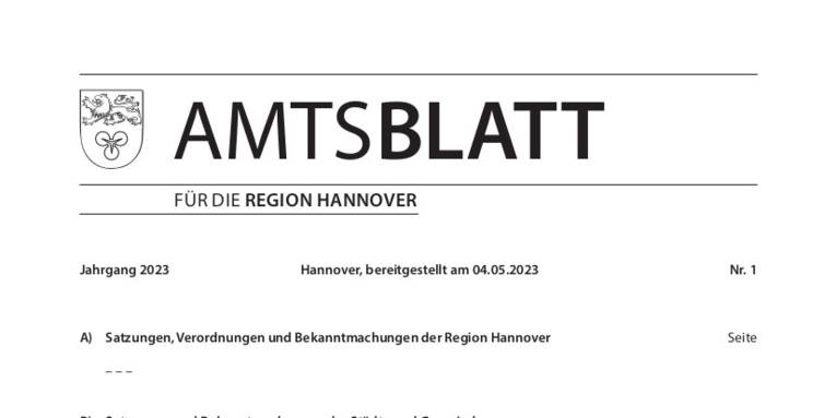 Titelzeile Elektronisches Amtsblatt der Region Hannover ab Mai 2023